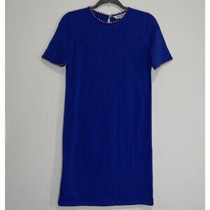 BODEN Charlie PomPom T Shirt Dress Womens Size 0R Blue Cotton Vacation Ready NWT